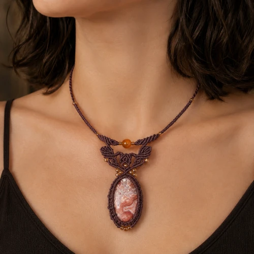 Pendentif en jaspe Rosetta artisanal porté, pièce uniqué fabriquée à la main