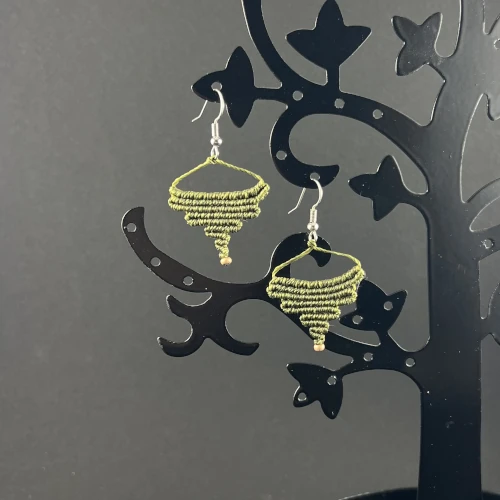 Boucles d’oreilles macramé vert moyen faites main So’fil macramé