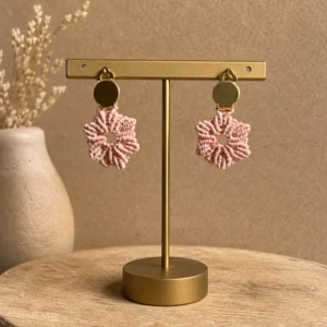 Boucles d’oreilles clips macramé fleur corail faites main So’fil macramé