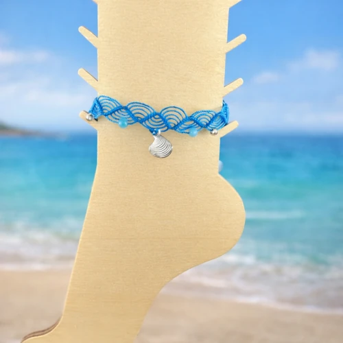 Bijou de cheville bleu turquoise réalisé à la main en micro macramé, idée cadeau pour l'été