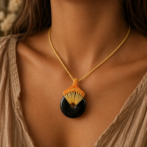 Coolier en micro macramé et donut d'hématite, bijou pour femme ou homme réalisé à la main, idéé cadeau