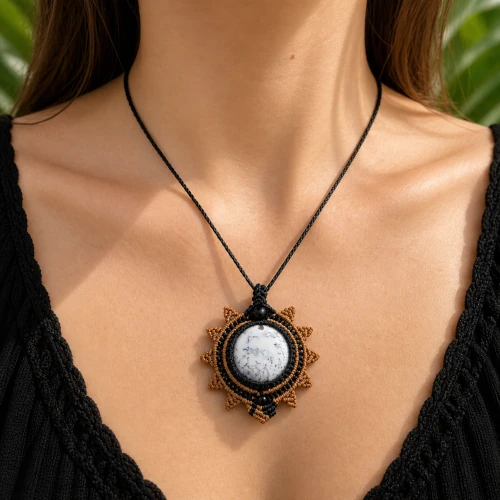 Collier porté pièce unique réalisé artisanalement avec un cabochon d'opale dendritique