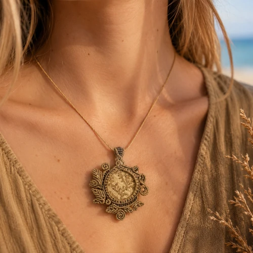 Pendentif réalisé à la main pour femme en cabochon de psilomélane non poli et mico-macramé