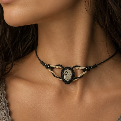 Collier pour femme ou homme en pierre naturelle artisanal porté, réalisé à la main