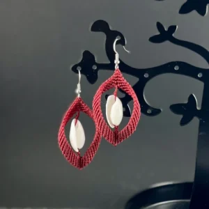 Boucles d’oreilles macramé rouge foncé coquillage faites main So’fil macramé