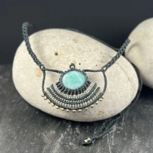 Collier ethnique amazonite micro macramé fait main So’fil macramé