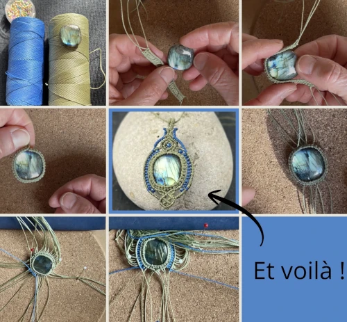 Processus de création, bijou en labradorite et micro macramé pièce unique